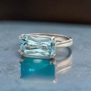 Natural Solitaire Aquamarine Ring Size 6.5 14k W Gold 2.71 Cts Certified 401572